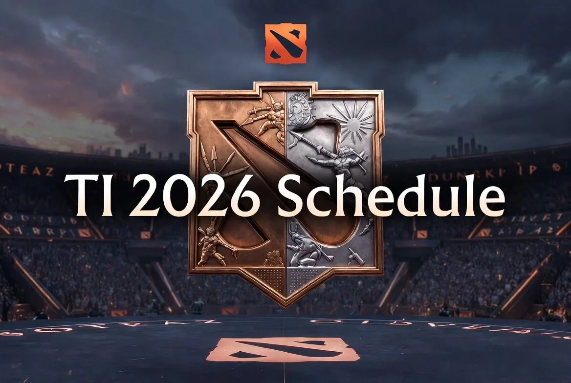 TI 2026 schedule calendar graphic for the Shanghai Dota 2 group stage and playoffs
